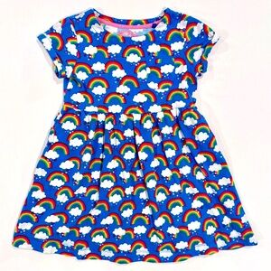 Mini Boden Skater Dress Girls 6-7 Y Rainbows Clouds Cotton Spring Summer Blue